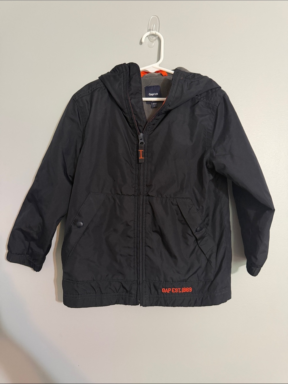 GAP Kids Black Hooded Raincoat with Orange Accent